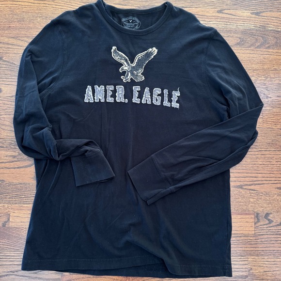 American Eagle XL Long Sleeve Shirt Lot of 2 AE USA Heather Gray Black Logo Tee - Picture 2 of 10